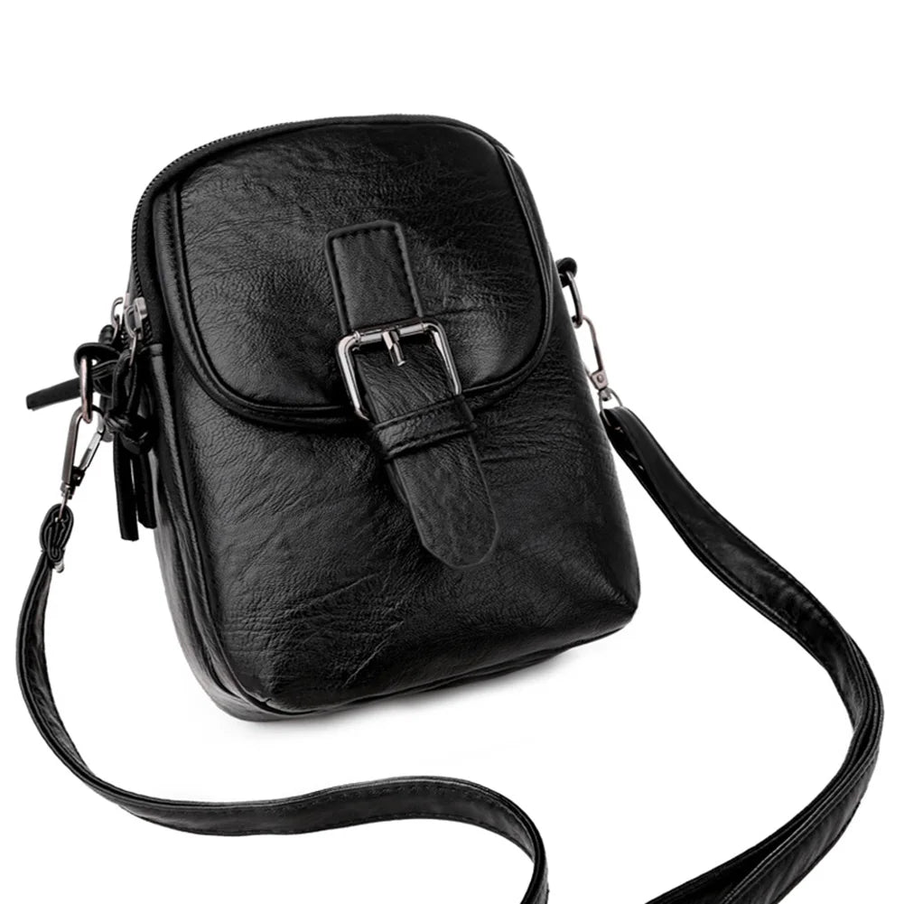 Vintage PU Leather Shoulder Crossbody Bag with Headphone Jack Pouch