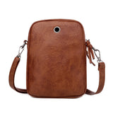Vintage PU Leather Shoulder Crossbody Bag with Headphone Jack Pouch