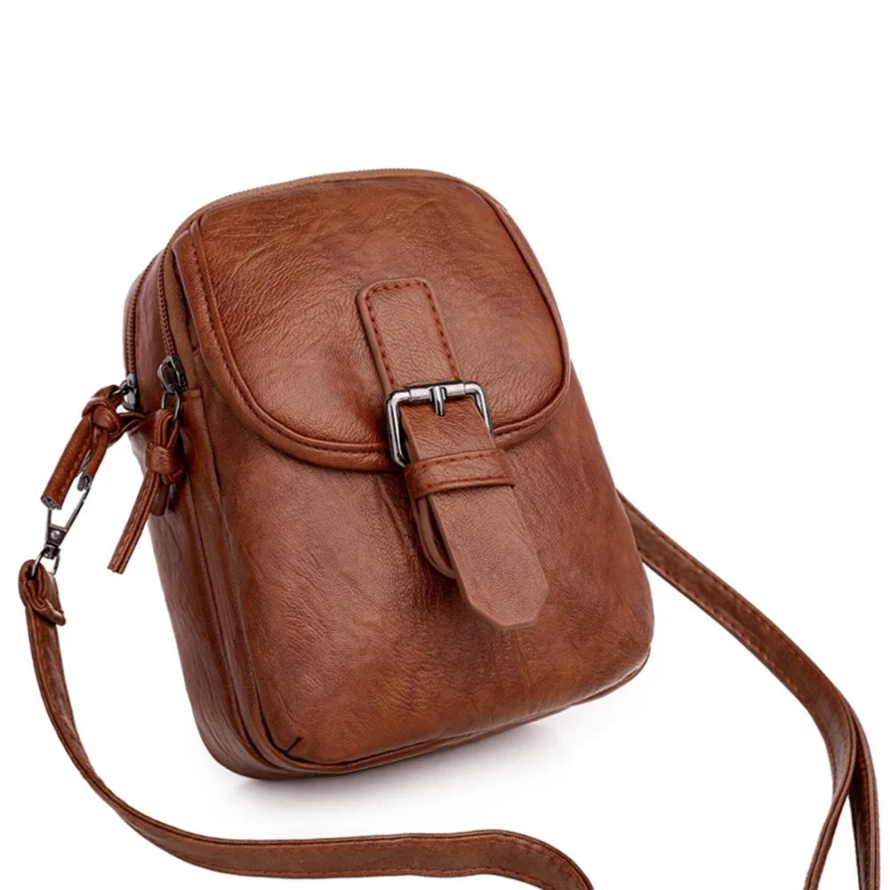 Vintage PU Leather Shoulder Crossbody Bag with Headphone Jack Pouch