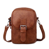 Vintage PU Leather Shoulder Crossbody Bag with Headphone Jack Pouch