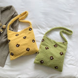 Plush Animal Pattern Shoulder Handbag for Women