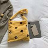 Plush Animal Pattern Shoulder Handbag for Women