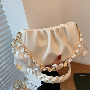 Women Single Shoulder Bag Solid Chain Decor Pu Leather Handbag