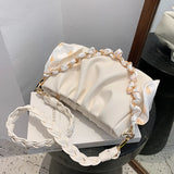 Women Single Shoulder Bag Solid Chain Decor Pu Leather Handbag