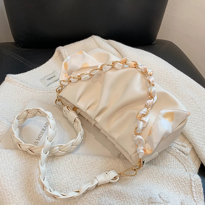 Women Single Shoulder Bag Solid Chain Decor Pu Leather Handbag