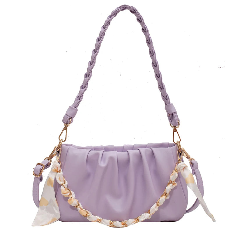 Women Single Shoulder Bag Solid Chain Decor Pu Leather Handbag