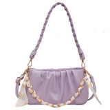 Women Single Shoulder Bag Solid Chain Decor Pu Leather Handbag