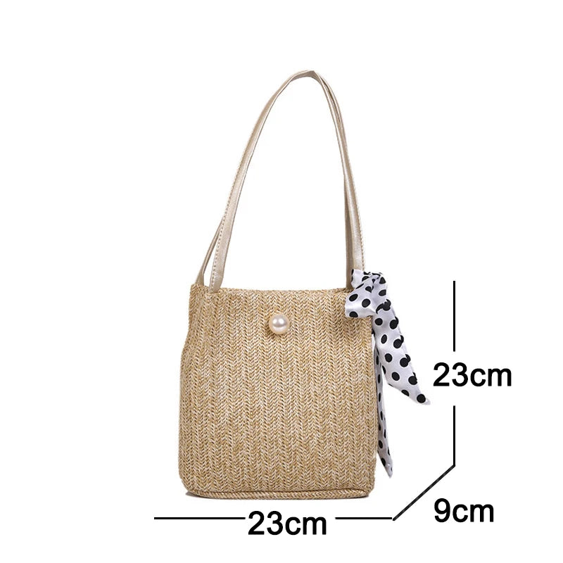 Women Straw Bag Large Capacity Beach Casual Shoulder Handbag Basket Storage