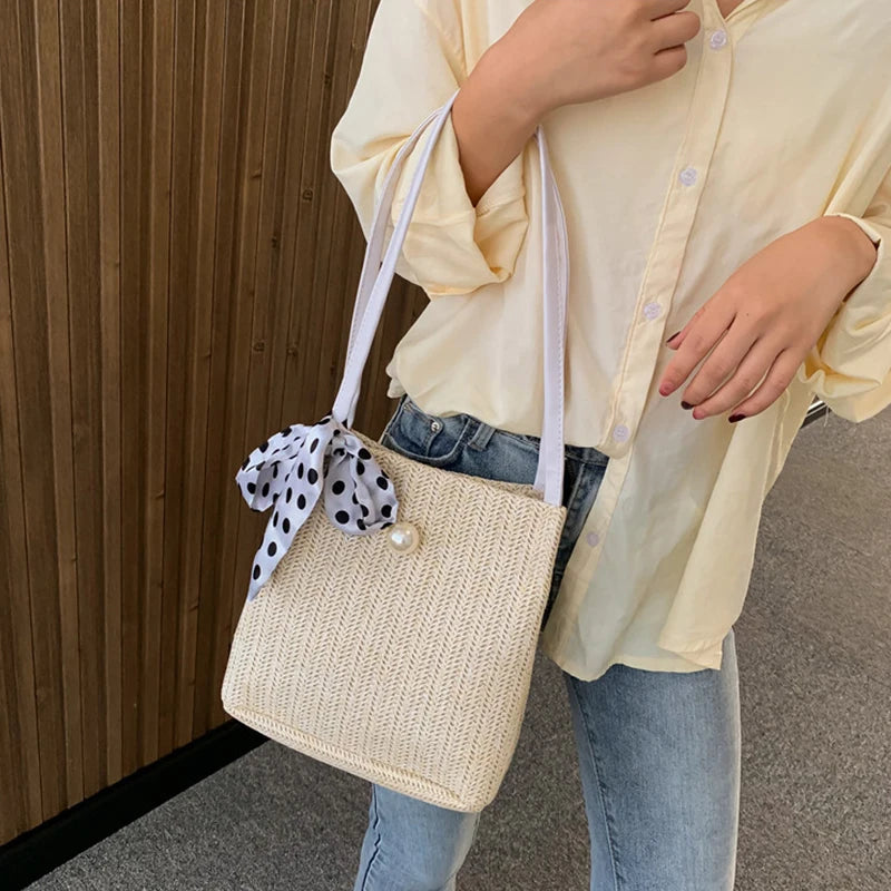 Women Straw Bag Large Capacity Beach Casual Shoulder Handbag Basket Storage