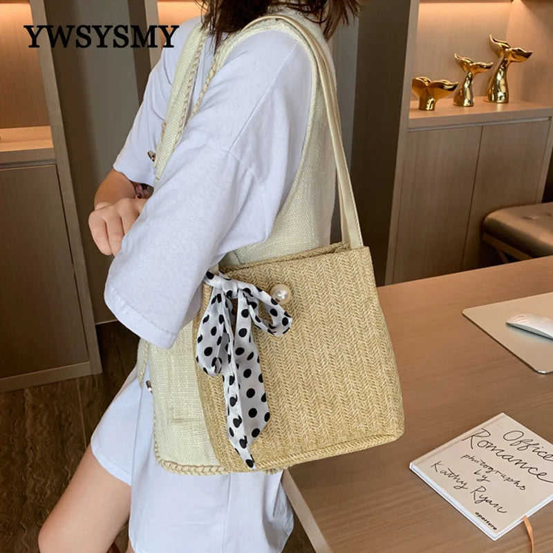 Women Straw Bag Large Capacity Beach Casual Shoulder Handbag Basket Storage