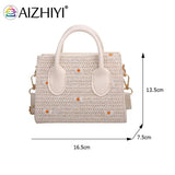 Women Straw Woven Daisy Embroidery Shoulder Bag