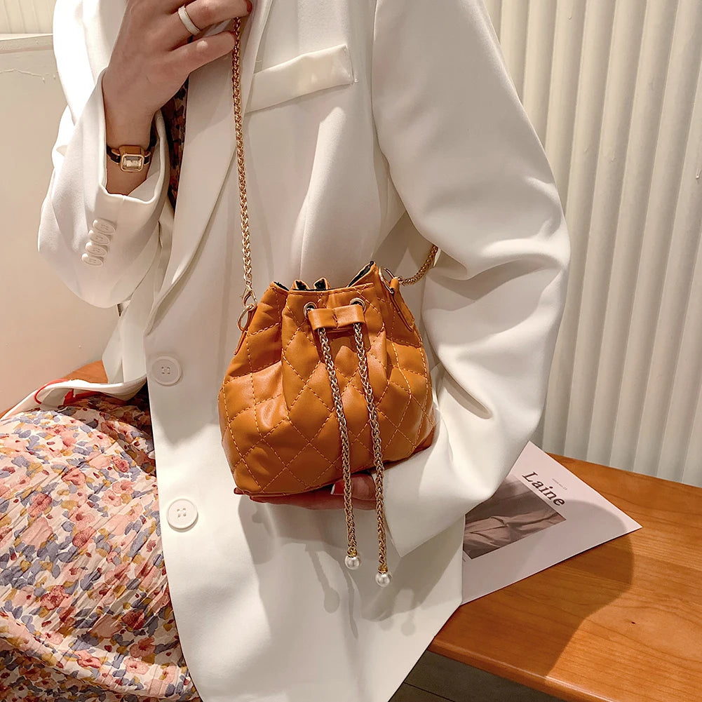 Plush Women's Drawstring Bag with Chain Handle