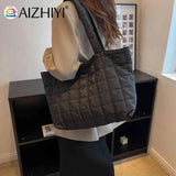 Women Quilted Tote Bag Rhombus Pattern Shoulder Handbag