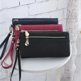Women Dull Polish Leather Wallet Double Zipper Clutch Purse