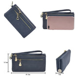 Women Dull Leather Double Zipper Clutch Purse Handbag