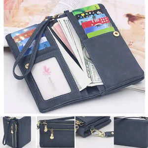 Women Wallets Double Zip Clutch Purse Wristlet Handbag