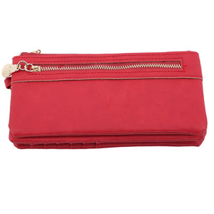 Women Dull Polish Leather Wallet Double Zipper Clutch Purse