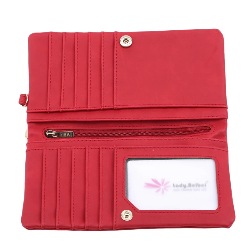Women Dull Polish Leather Wallet Double Zipper Clutch Purse