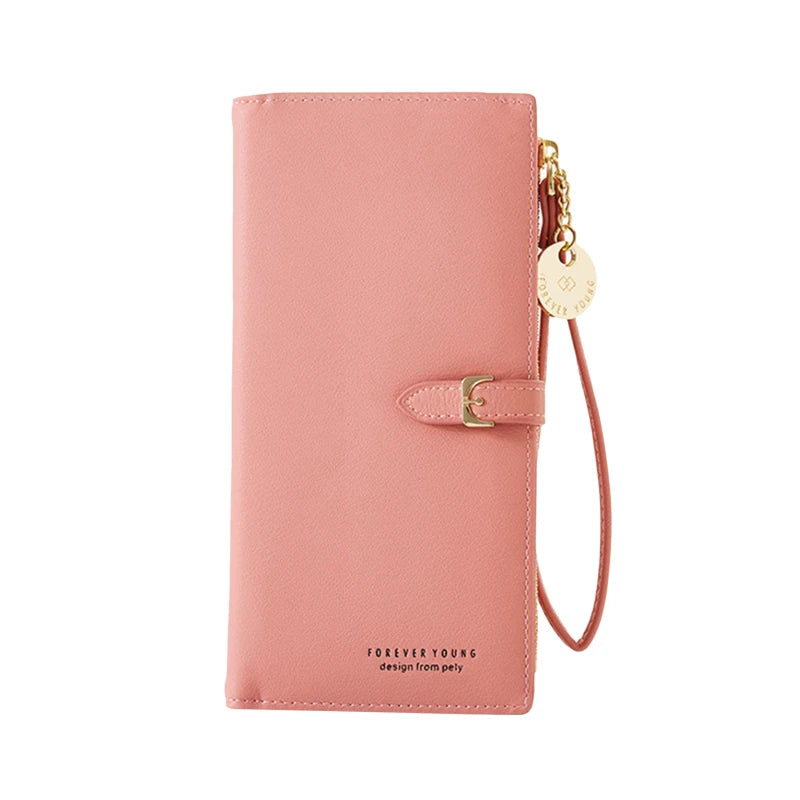 Gray Red Zipper Clutch Wallet Long PU Leather Money Bag
