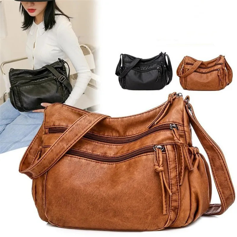 Casual Crossbody Shoulder Bag, Large Capacity Soft Leather Handbag
