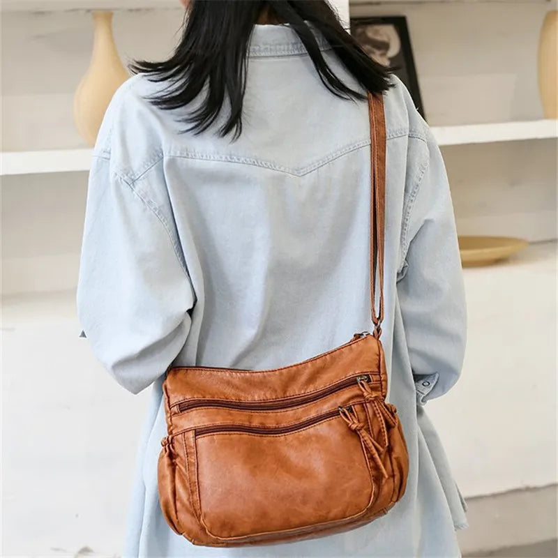 Casual Crossbody Shoulder Bag, Large Capacity Soft Leather Handbag