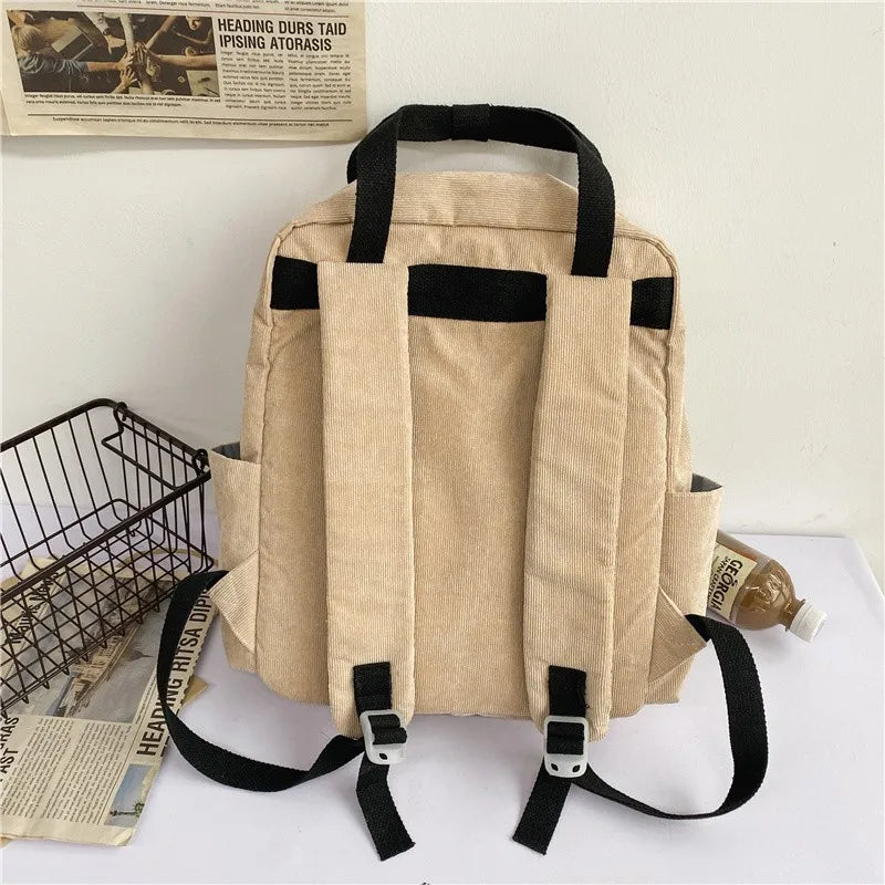 Corduroy School Bag for Girls Harajuku Student Schoolbags