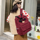 Corduroy School Bag for Girls Harajuku Student Schoolbags