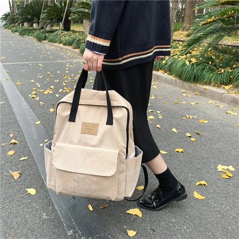 Corduroy School Bag for Girls Harajuku Student Schoolbags
