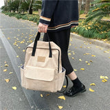 Corduroy School Bag for Girls Harajuku Student Schoolbags