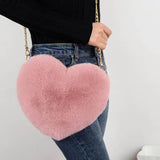 Heart Shaped Faux Fur Crossbody Wallet Chain Shoulder Bag