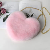 Heart Shaped Faux Fur Crossbody Wallet Chain Shoulder Bag