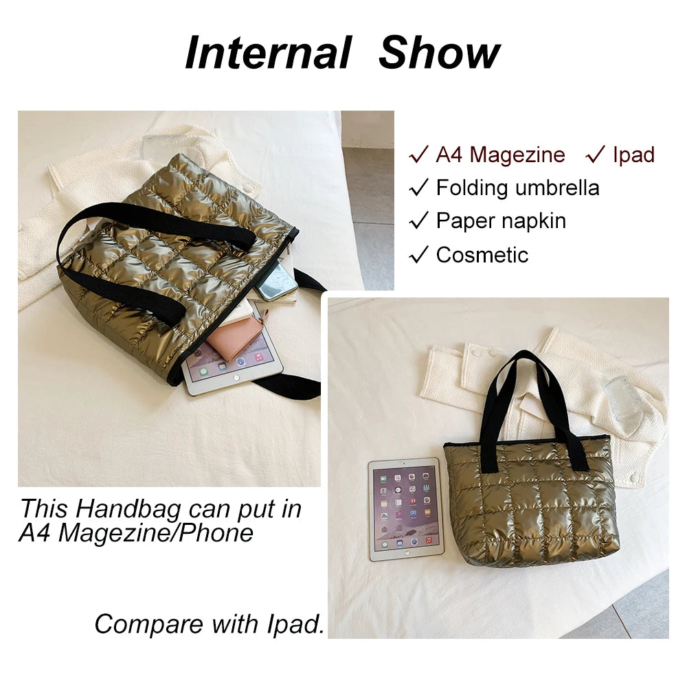 Women's Quilted Winter Handbag Tote Lady Nylon Padded Bag