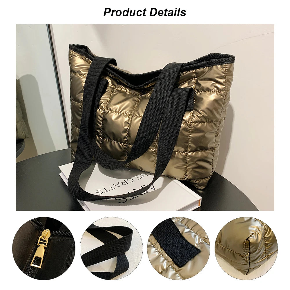 Women's Quilted Winter Handbag Tote Lady Nylon Padded Bag
