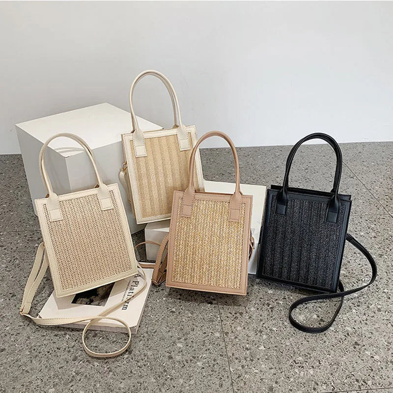 Women's Straw Bag Top Handle Shoulder Crossbody Handbag
