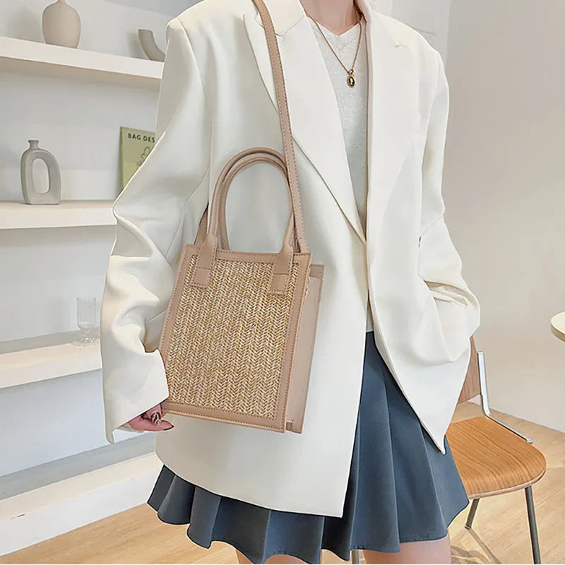Women's Straw Bag Top Handle Shoulder Crossbody Handbag