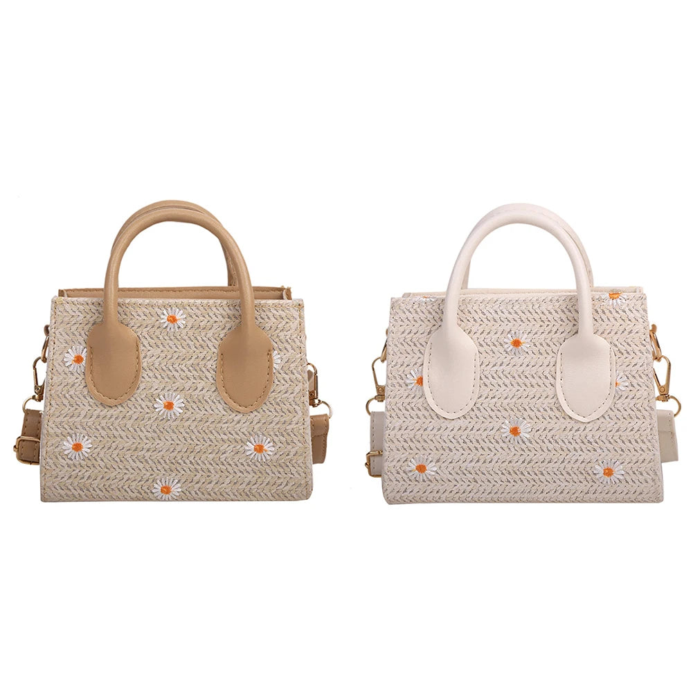 Woven Daisy Embroidery Shoulder Bag