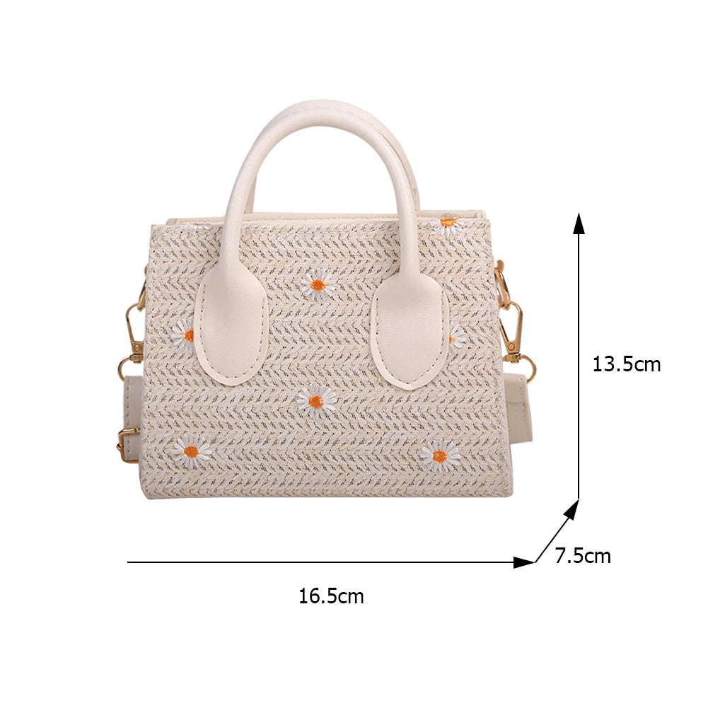 Woven Daisy Embroidery Shoulder Bag