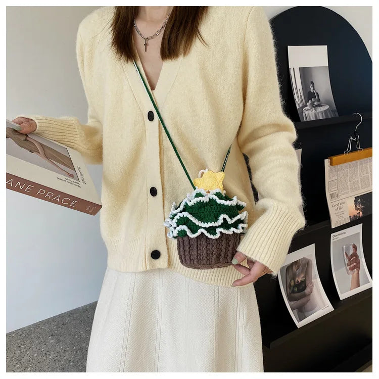 Floral Bucket Crochet Shoulder Bag Handwoven Woman Handbag B181