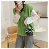 Floral Bucket Crochet Shoulder Bag Handwoven Woman Handbag B181