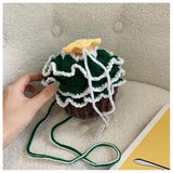 Floral Bucket Crochet Shoulder Bag Handwoven Woman Handbag B181