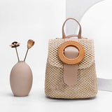 Woven Backpack Straw Women Shoulder Messenger Bag Ladies Schoolbag Handbags