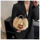 Woven Hand Plush Shoulder Bag Winter Tote Faux Fur Top-handle Bag
