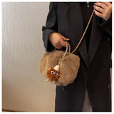Woven Hand Plush Shoulder Bag Winter Tote Faux Fur Top-handle Bag