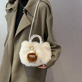 Woven Hand Plush Shoulder Bag Winter Tote Faux Fur Top-handle Bag