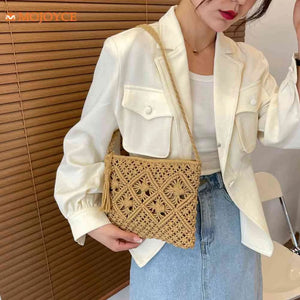 Woven Shoulder Bags Straw Summer Women Weave Clutch Pouch for Traveling