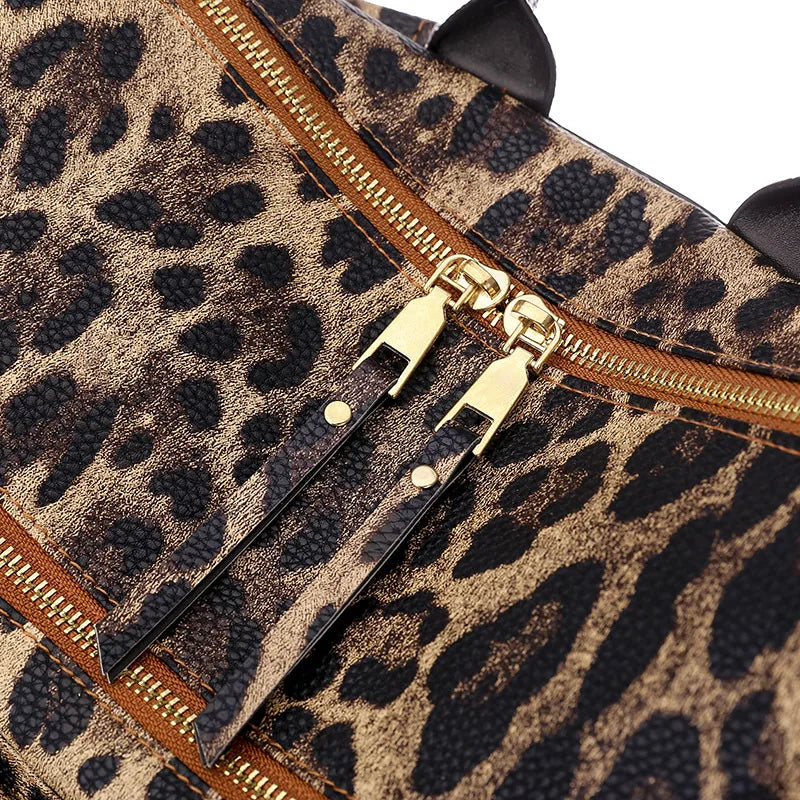 Leopard Print Backpack with Ribbon for Women