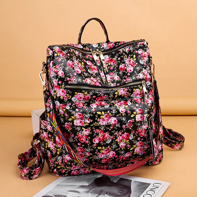 Leopard Print Backpack with Ribbon for Women