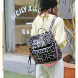 Leopard Print Backpack with Ribbon for Women