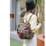 Leopard Print Backpack with Ribbon for Women