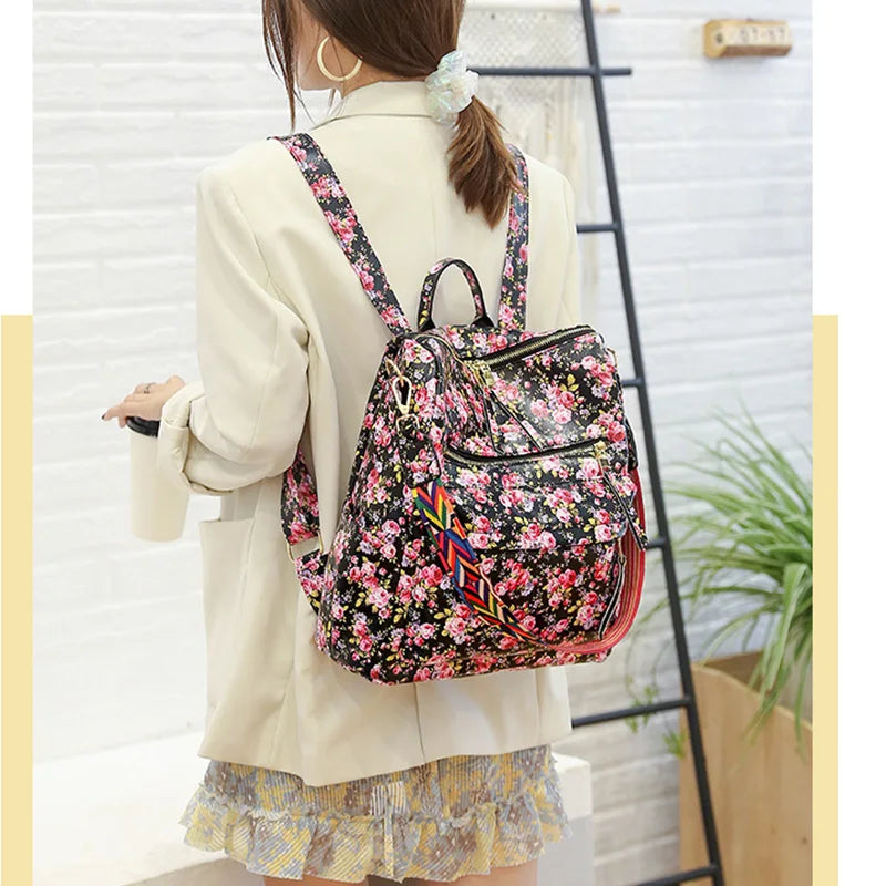 Leopard Print Backpack with Ribbon for Women